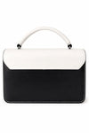 Black and white structured handbag with top handle and contrast stitching
